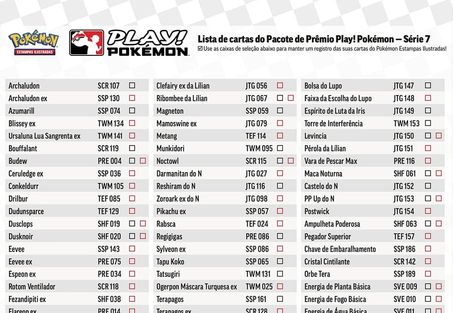 Uma imagem de exemplo de uma lista de cartas do Pokémon Estampas Ilustradas.