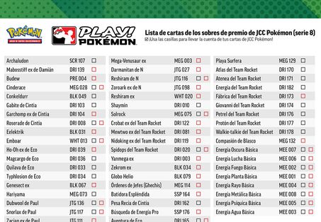 Imagen de ejemplo de una lista de cartas del Juego de Cartas Coleccionables Pokémon