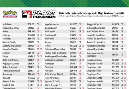 Immagine di una lista delle carte del Gioco di Carte Collezionabili Pokémon.