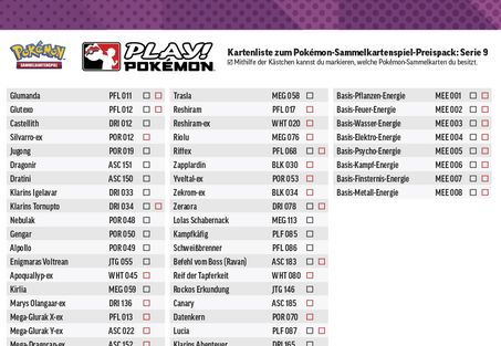 Ein Beispiel einer Pokémon-Sammelkartenspiel-Kartencheckliste.
