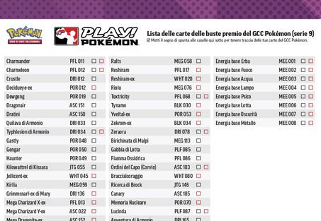 Immagine di una lista delle carte del Gioco di Carte Collezionabili Pokémon.