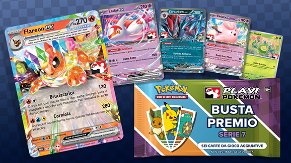 Non perdere la settima serie delle buste premio Play! Pokémon presso il tuo rivenditore di fiducia
