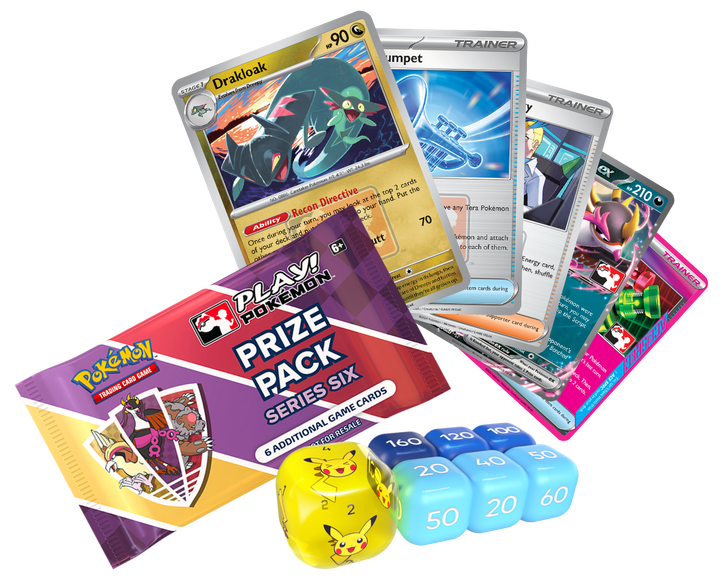 Pokémon TCG cards, miscellaneous accessories, and Play! Pokémon Prize Packs.