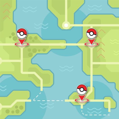 A digital landscape with location markers.
